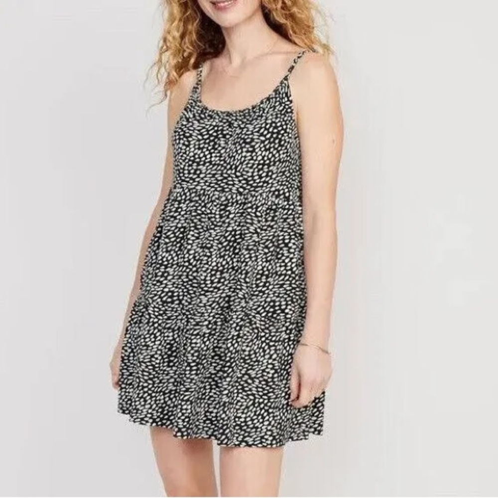 Old Navy Women's Braided-Strap Scoop Neck Tiered Mini Swing Dress with pocket- S